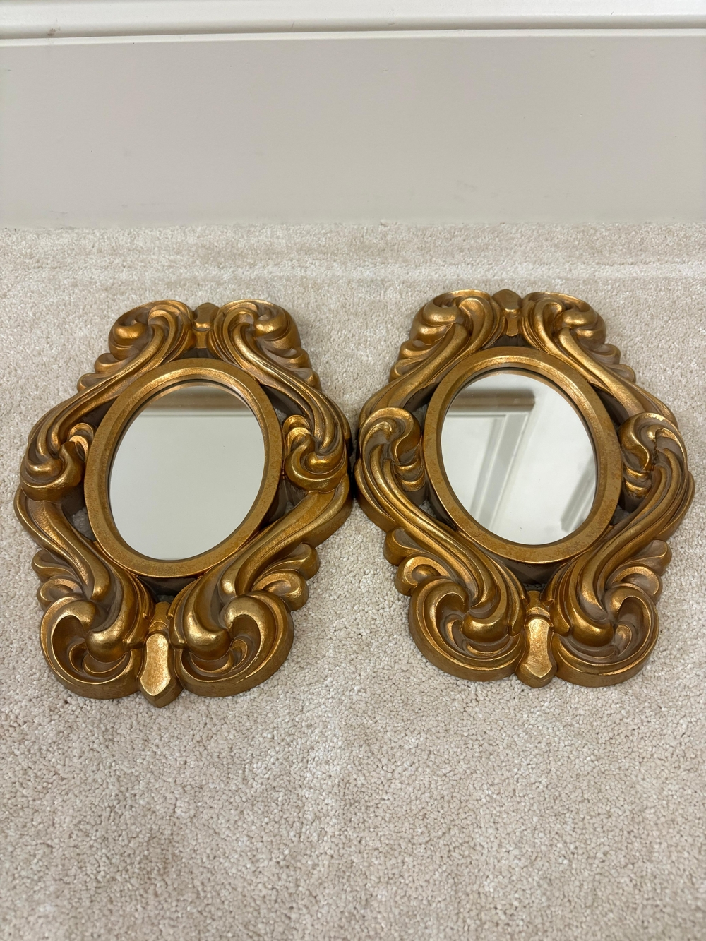 Home Interiors Gold Ornate Carved Wall Mirror Pair